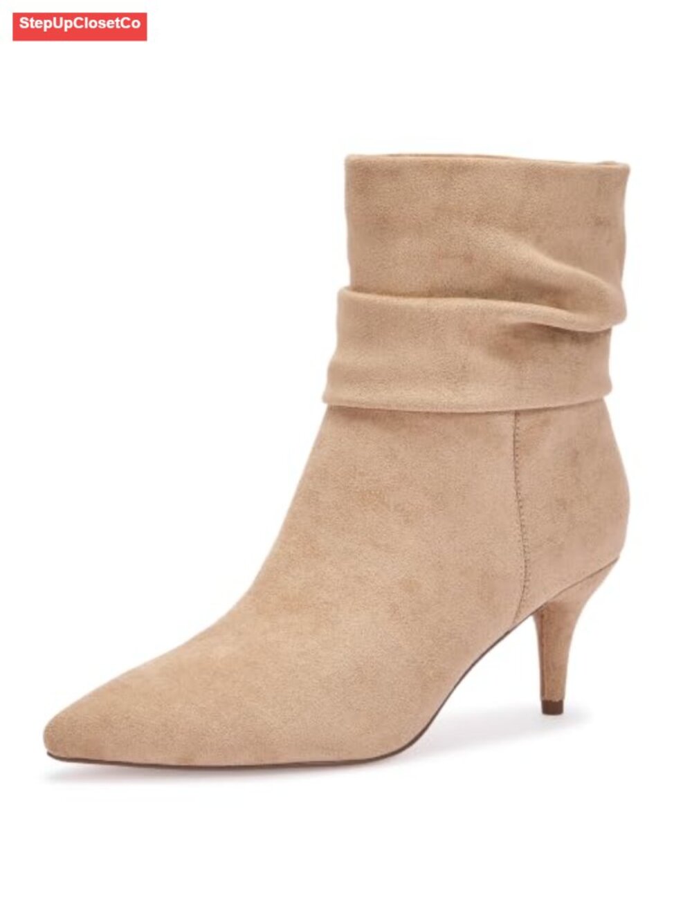 Slouch Ankle Boots Pointed Toe Mid Heel Dress Booties Suede Microfiber Slip-On